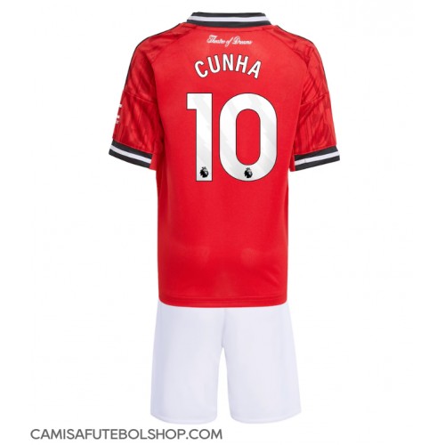 Camisa de time de futebol Manchester United Matheus Cunha #10 Replicas 1º Equipamento Infantil 2025-26 Manga Curta (+ Calças curtas)